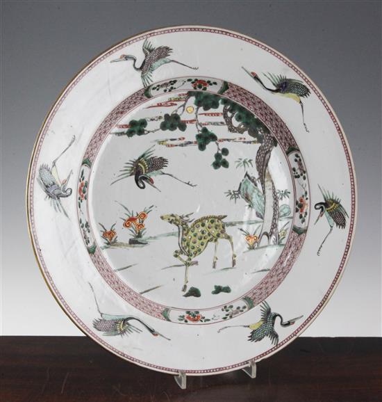 A Chinese famille verte dish, Kangxi period, 38.5cm